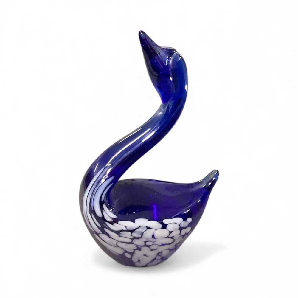 Elegant Cobalt Blue Swan Figurine Murano Glass Vintage